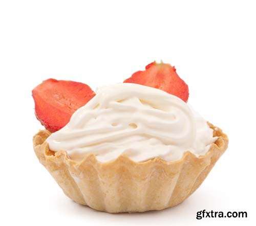 Strawberries And Cream In Basket Isolated - 12xJPGs