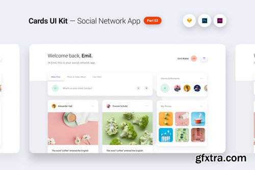 Cards UI Kit - Social Network App Concept