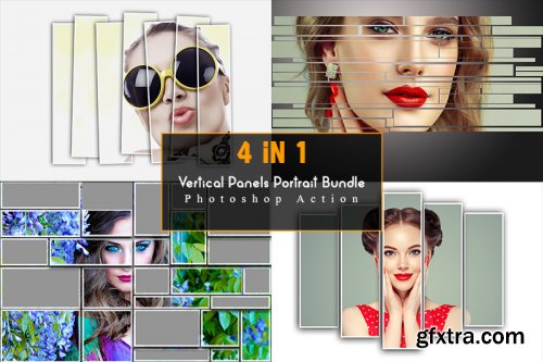 4 in 1 Vertical Panels Portrait Bundle Photoshop Action