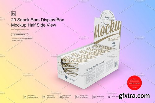 CreativeMarket - 20 Snack Bars Display Box Mockup 3761801