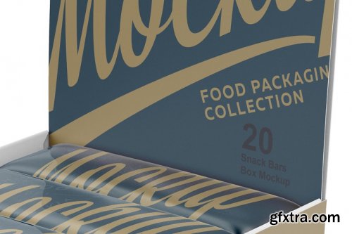 CreativeMarket - 20 Snack Bars Display Box Mockup 3761801