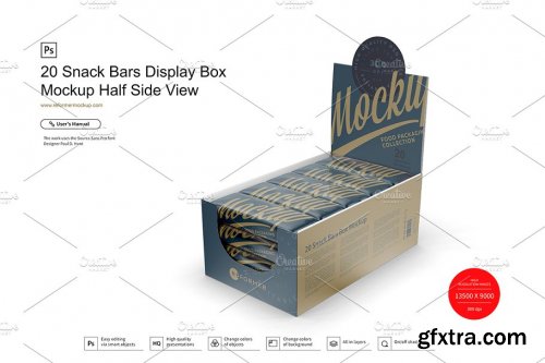 CreativeMarket - 20 Snack Bars Display Box Mockup 3761801