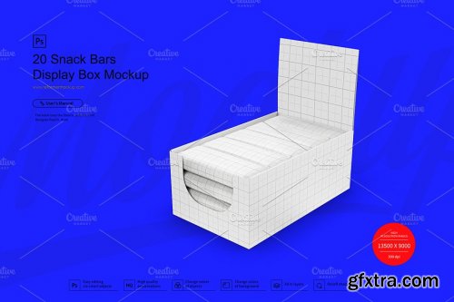 CreativeMarket - 20 Snack Bars Display Box Mockup 3733305