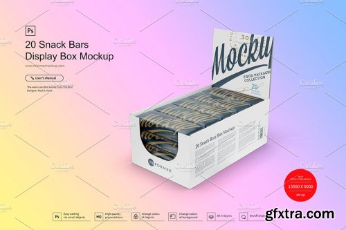 CreativeMarket - 20 Snack Bars Display Box Mockup 3733305