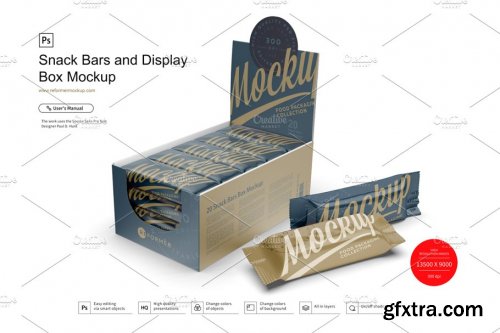 CreativeMarket - Snack Bars and Display Box Mockup 3781380