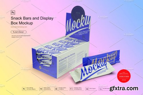 CreativeMarket - Snack Bars and Display Box Mockup 3781380