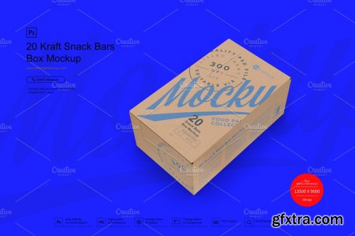 CreativeMarket - 20 Kraft Snack Bars Box Mockup 3783122