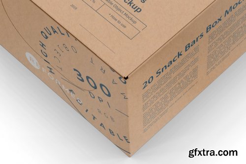 CreativeMarket - 20 Kraft Snack Bars Box Mockup 3783122