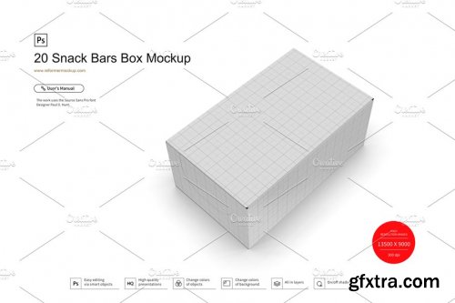 CreativeMarket - 20 Kraft Snack Bars Box Mockup 3783122