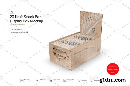 CreativeMarket - 20 Kraft Bars Display Box Mock-up 3783210