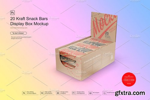 CreativeMarket - 20 Kraft Bars Display Box Mock-up 3783210