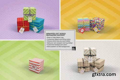 CreativeMarket - Wrapped Gift Boxes Packaging Mockup 3733917