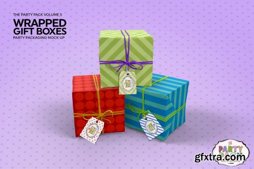 CreativeMarket - Wrapped Gift Boxes Packaging Mockup 3733917