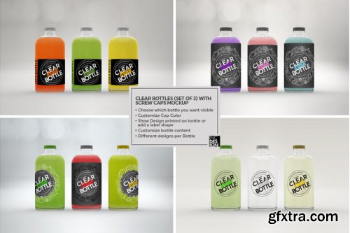 GraphicRiver - Clear Bottles with Screw Caps Packaging Mockup 23849967