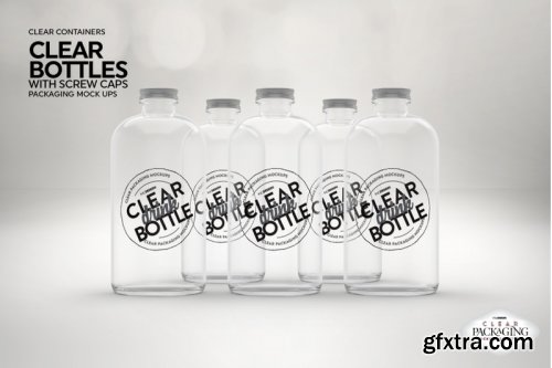 GraphicRiver - Clear Bottles with Screw Caps Packaging Mockup 23849967