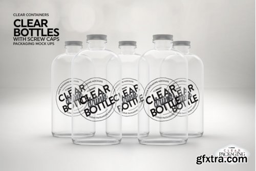 GraphicRiver - Clear Bottles with Screw Caps Packaging Mockup 23849967