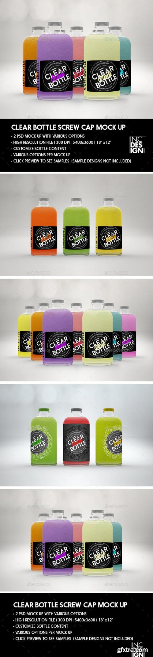 GraphicRiver - Clear Bottles with Screw Caps Packaging Mockup 23849967