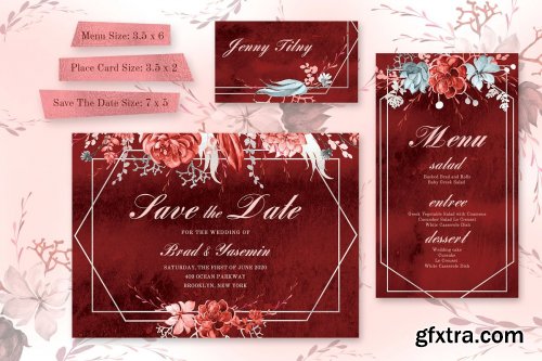 CreativeMarket - Marsala Watercolor Wedding Suite 3718637