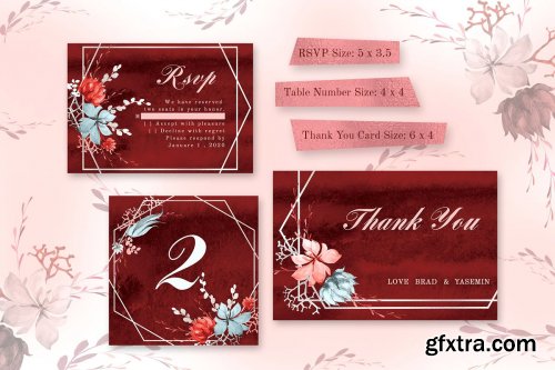 CreativeMarket - Marsala Watercolor Wedding Suite 3718637