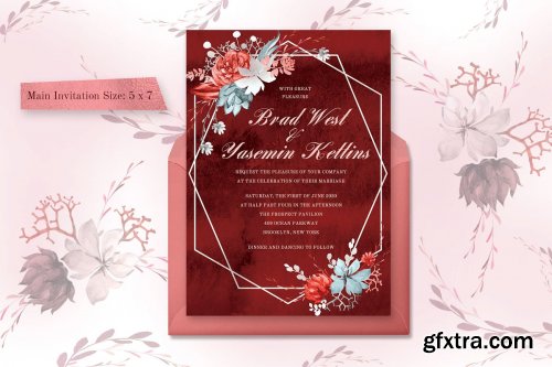 CreativeMarket - Marsala Watercolor Wedding Suite 3718637