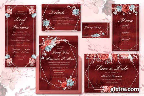 CreativeMarket - Marsala Watercolor Wedding Suite 3718637