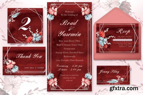 CreativeMarket - Marsala Watercolor Wedding Suite 3718637