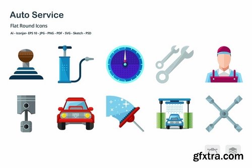 Auto Services and Transportation Flat Icons