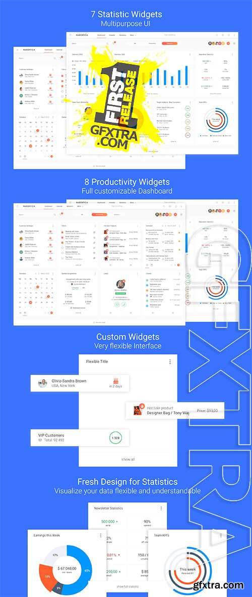 Multifunctional Dashboard UI Kit with 15 Unique Widgets.