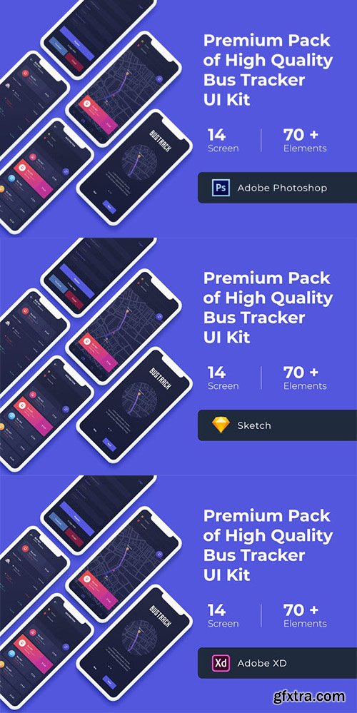 Bus Map Tracking UI KIT for Photoshop, Sketch, XD