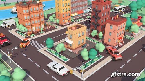 Cgtrader - Cartoon Low Poly American Dream City Pack Low-poly 3D model