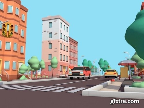 Cgtrader - Cartoon Low Poly American Dream City Pack Low-poly 3D model