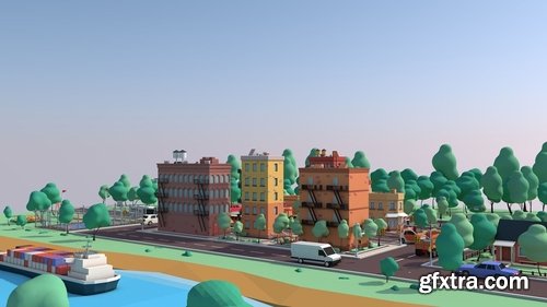 Cgtrader - Cartoon Low Poly American Dream City Pack Low-poly 3D model