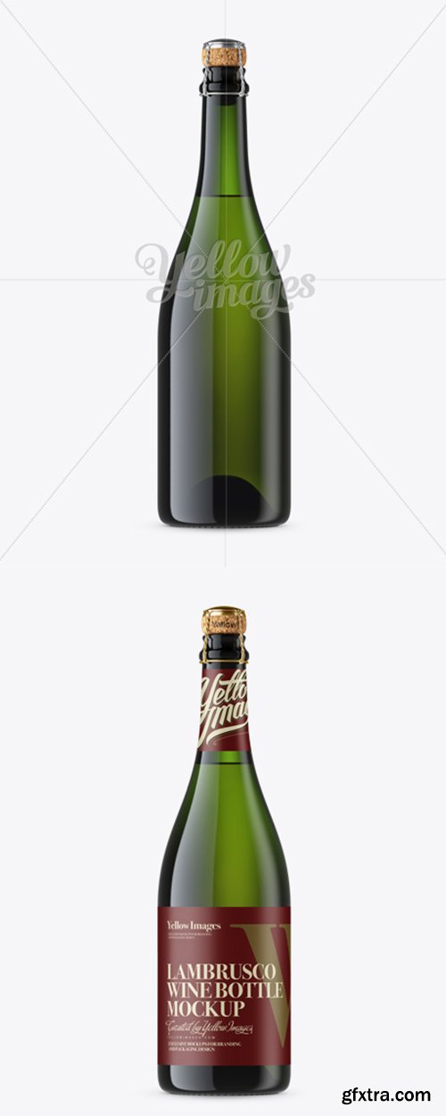 Green Glass Lambrusco Wine Bottle Mockup 12424