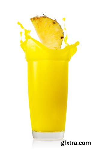 Splash Of Glass In Pineapple Juice Isolated - 5xJPGs