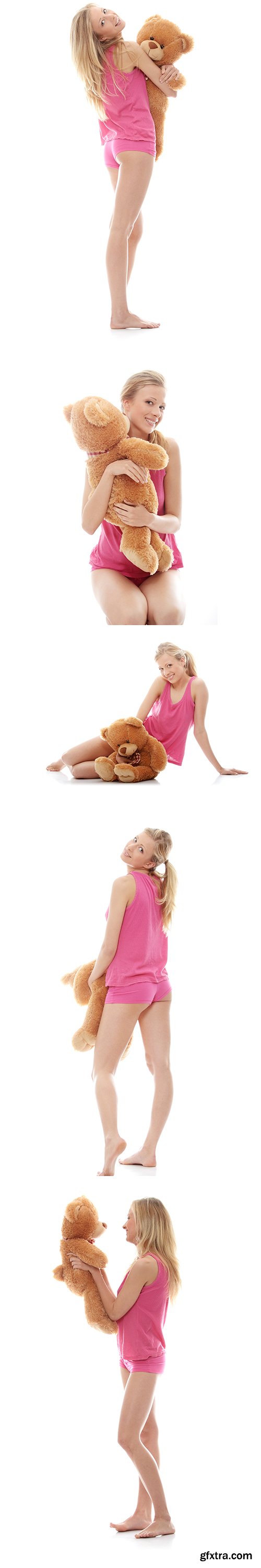 Teen Girl With Teddy Bear Isolated - 9xJPGs