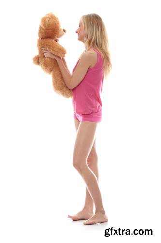 Teen Girl With Teddy Bear Isolated - 9xJPGs