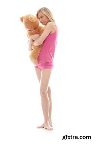 Teen Girl With Teddy Bear Isolated - 9xJPGs