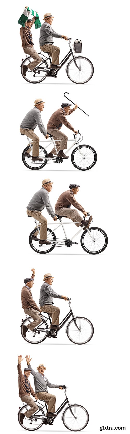 Two Elderly Men Riding A Tantem Bicycle - 7xJPGs