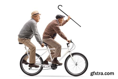 Two Elderly Men Riding A Tantem Bicycle - 7xJPGs