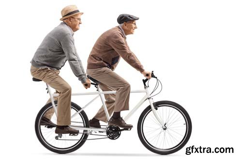 Two Elderly Men Riding A Tantem Bicycle - 7xJPGs