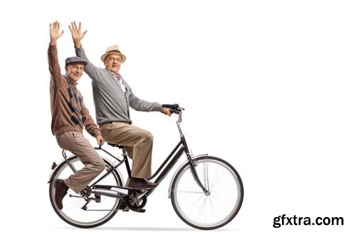 Two Elderly Men Riding A Tantem Bicycle - 7xJPGs