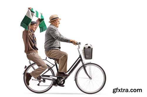 Two Elderly Men Riding A Tantem Bicycle - 7xJPGs