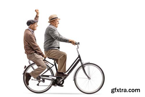 Two Elderly Men Riding A Tantem Bicycle - 7xJPGs