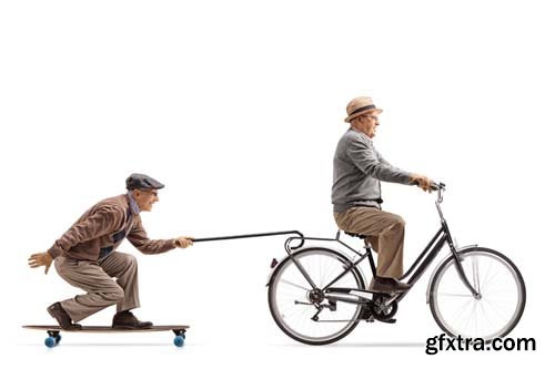 Two Elderly Men Riding A Tantem Bicycle - 7xJPGs