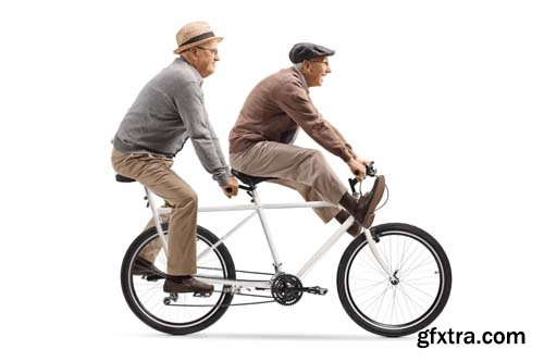 Two Elderly Men Riding A Tantem Bicycle - 7xJPGs