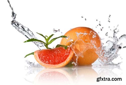 Water Splash On Grapefruit Isolated - 15xJPGs
