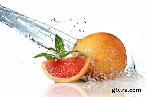Water Splash On Grapefruit Isolated - 15xJPGs