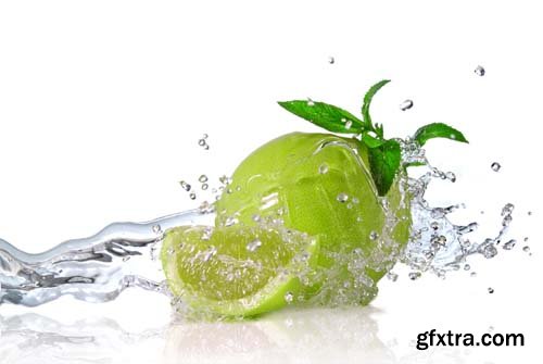 Water Splash On Lime Isolated - 10xJPGs