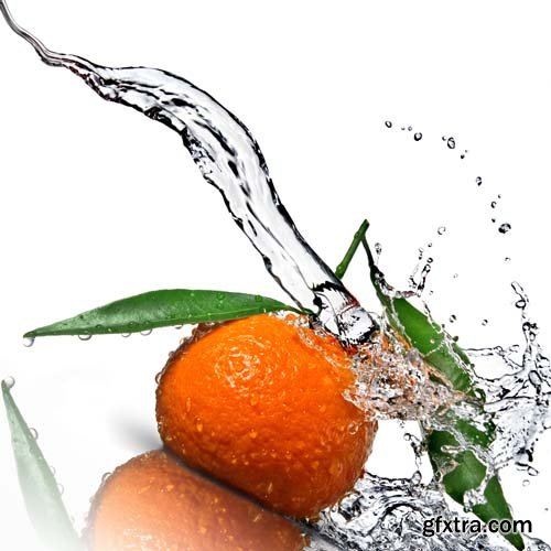 Water Splash On Mandarin Isolated - 10xJPGs