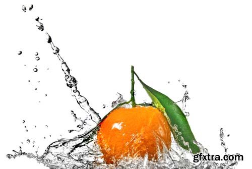 Water Splash On Mandarin Isolated - 10xJPGs